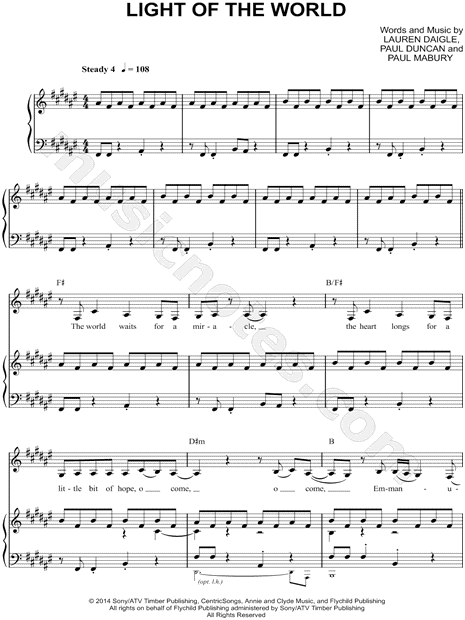 Lauren Daigle "Light of the World" Sheet Music in F# Major 