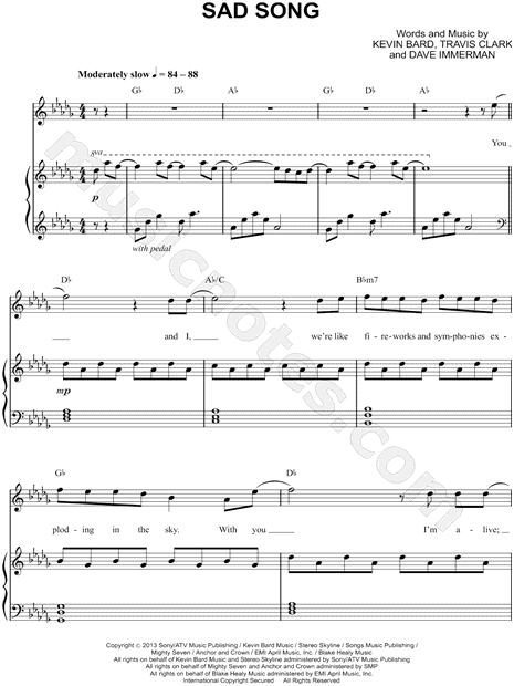 We The Kings Sad Song Sheet Music In Db Major Transposable