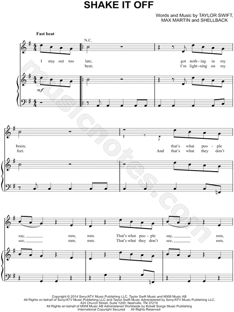 Taylor Swift Shake It Off Sheet Music In G Major Transposable