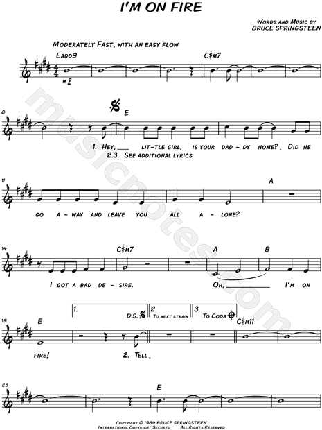 Print and download lead sheets for I'm on Fire by Bruce Springsteen In...