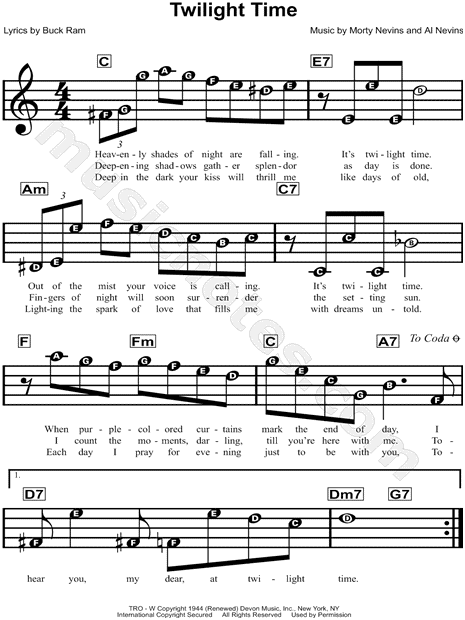 The Platters "Twilight Time" Sheet Music for Beginners in ...