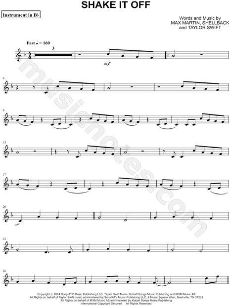 Taylor Swift Shake It Off Bb Instrument Sheet Music