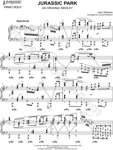Jarrod Radnich Jurassic Park Sheet Music Piano Solo In Bb Major Download Print Sku Mn0139965