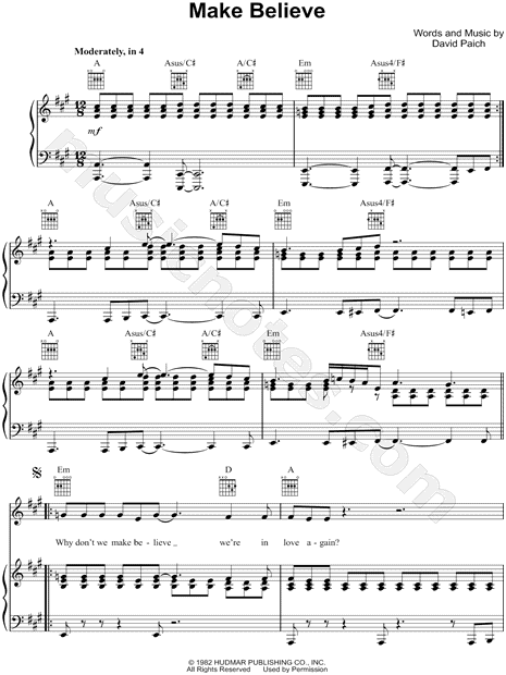 Toto "Make Believe" Sheet Music in A Major - Download 