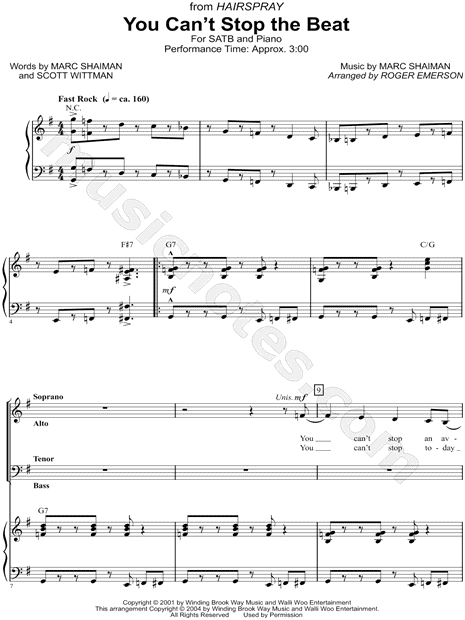 You Can T Stop The Beat From Hairspray Arr Roger Emerson Satb Choir Piano Choral Sheet Music In G Major Download Print Sku Mn