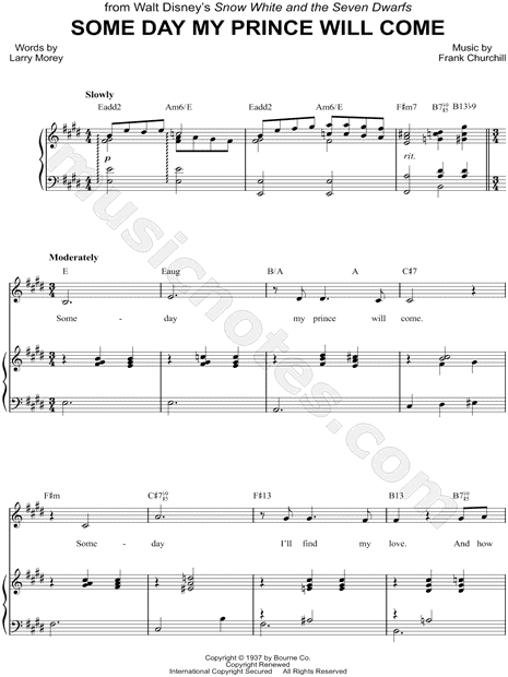 Some Day My Prince Will Come From Snow White And The Seven Dwarfs Sheet Music In E Major Transposable Download Print Sku Mn