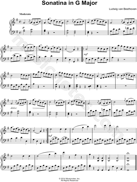 Billable Manufacturer Blaze Ludwig Van Beethoven "Sonatina in G Major" Sheet Music (Piano Solo) in G  Major - Download & Print - SKU: MN0140487