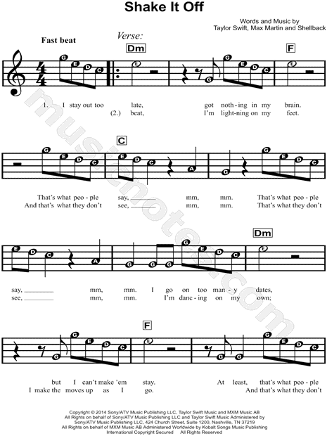 Taylor Swift Shake It Off Sheet Music For Beginners In C