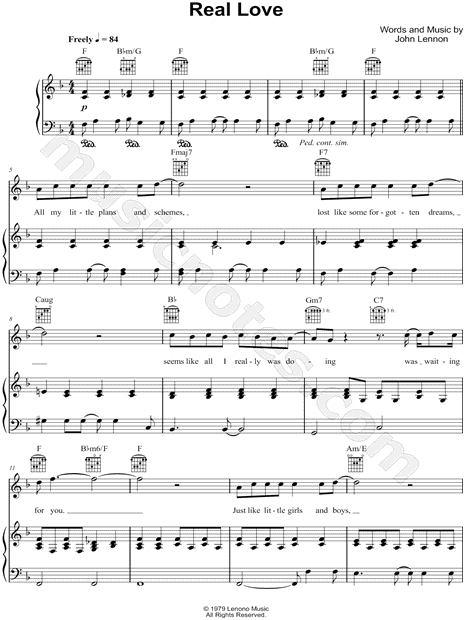 Tom Odell "Real Love" Sheet Music in F Major (transposable) - Download