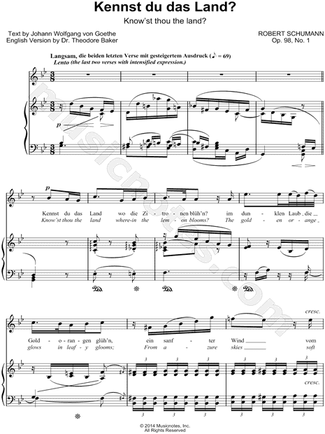 Lieder und Gesänge aus 'Wilhelm Meister', Op. 98a: I. Mignon (Kennst du das Land?)