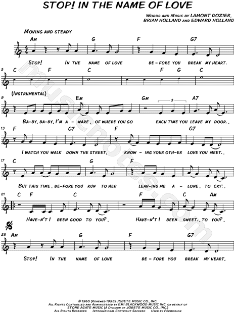 The Supremes Stop In The Name Of Love Sheet Music Leadsheet In A Minor Download Print Sku Mn