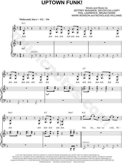 amenaza Indomable Viaje Bruno Mars "Uptown Funk" Sheet Music in D Minor (transposable) - Download &  Print - SKU: MN0143957