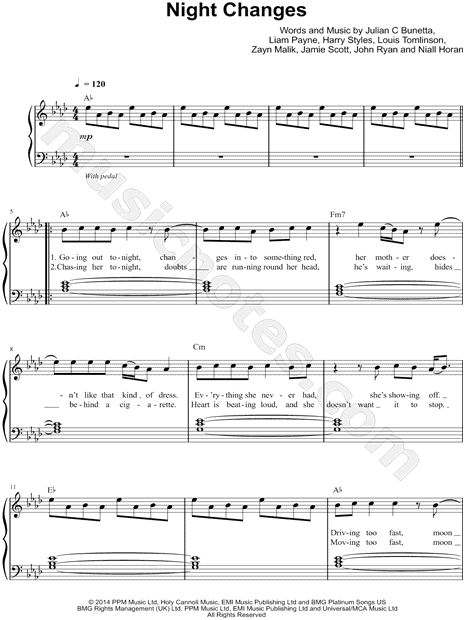 Susteen acción Filosófico One Direction "Night Changes" Sheet Music (Easy Piano) in Ab Major  (transposable) - Download & Print - SKU: MN0144063