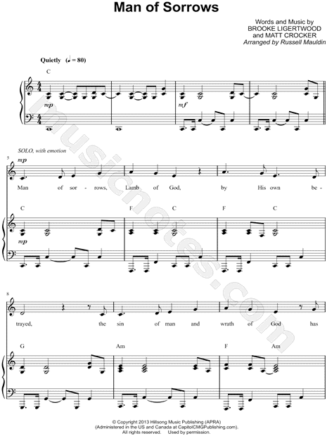 Hillsong Man Of Sorrows Arr Russell Mauldin Satb Choir Piano Choral Sheet Music In C Major Download Print Sku Mn0144215
