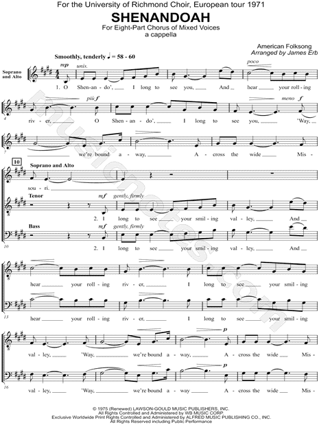 James Erb "Shenandoah" (arr. James Erb) SSAATTBB Choir A Cappella