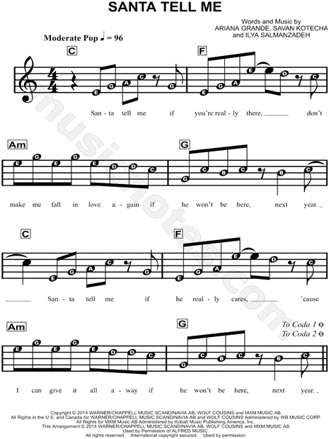 Ariana Grande Santa Tell Me Sheet Music For Beginners In C Major Download Print Sku Mn0144312