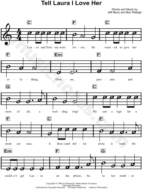 Tell laura i love her tell laura i need her Ray Peterson Tell Laura I Love Her Sheet Music For Beginners In C Major Download Print Sku Mn0144496