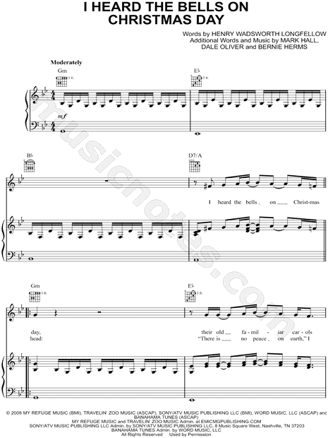 Casting Crowns "I Heard the Bells on Christmas Day" Sheet Music in Bb Major (transposable ...