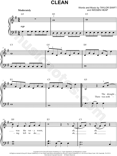 clean taylor swift lyrics chords taylor swift quot clean quot sheet music easy piano in g major clean taylor swift lyrics chords taylor swift quot clean quot sheet music easy piano in g major
