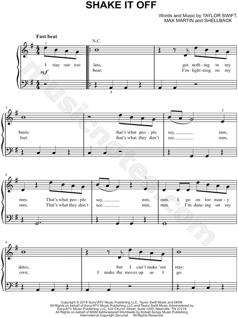 Taylor Swift Shake It Off Sheet Music Easy Piano In G Major