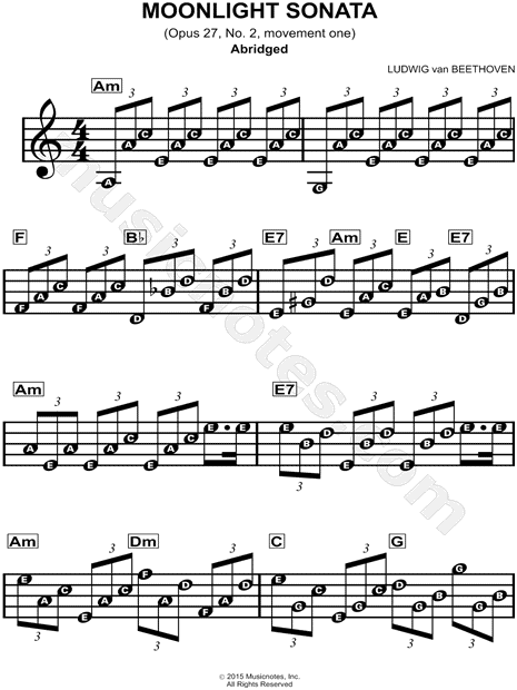 Ludwig Van Beethoven "Moonlight Sonata (1st Movement, abridged)" Sheet