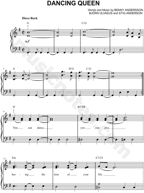 ABBA "Dancing Queen" Sheet Music (Easy Piano) in G Major ...