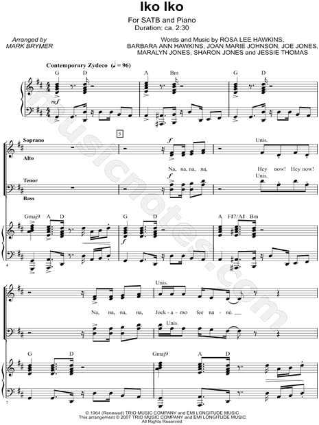 iko iko free pdf sheet music download