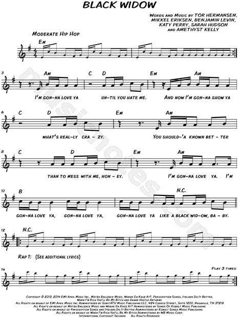 Print and download lead sheets for Black Widow by Iggy Azalea Includes comp...
