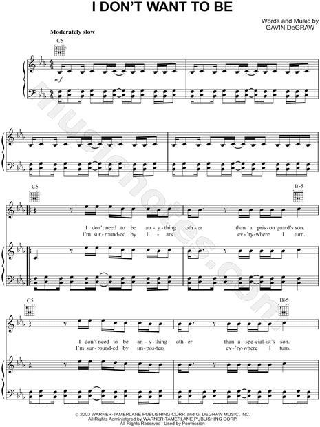 Gavin Degraw I Don T Want To Be Sheet Music In C Minor Download Print Sku Mn0145901