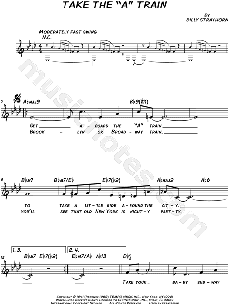 Duke Ellington Take The A Train Sheet Music Leadsheet In Ab Major Download Print Sku Mn Duke Ellington Take The A Train Sheet Music Leadsheet In Ab Major Download Print Sku Mn