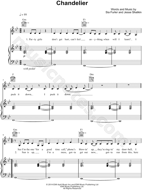 densidad Para construir carencia Sia "Chandelier (Piano Version)" Sheet Music in G Minor (transposable) -  Download & Print - SKU: MN0146399