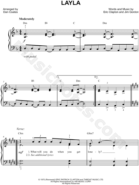 Min Quinto Fragua Eric Clapton "Layla" Sheet Music (Easy Piano) in D Minor - Download & Print  - SKU: MN0146467