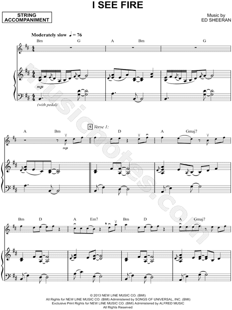 I See Fire Piano Accompaniment Strings From The Hobbit The Desolation Of Smaug Sheet Music In B Minor Download Print Sku Mn