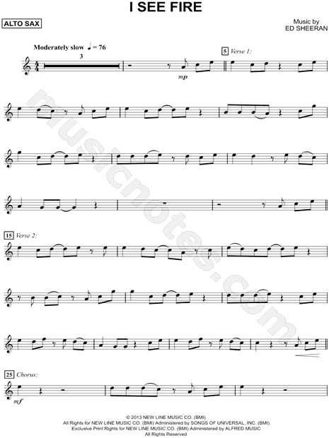 badning skade klarhed I See Fire - Alto Saxophone" from 'The Hobbit: The Desolation of Smaug' Sheet  Music (Alto Saxophone Solo) in A Minor - Download & Print - SKU: MN0146486