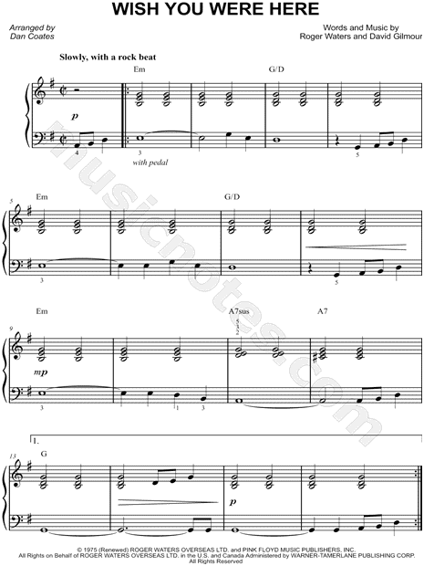 espiral evidencia Estable Pink Floyd "Wish You Were Here" Sheet Music (Easy Piano) in E Minor -  Download & Print - SKU: MN0146501