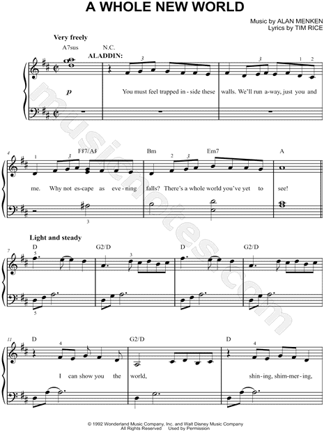 A Whole New World From Aladdin Sheet Music Easy Piano In D Major Download Print Sku Mn