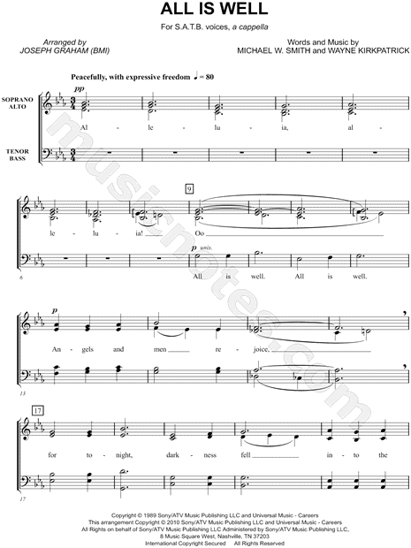 Michael W. Smith "All Is Well" (arr. Joseph Graham) SATB Choir A Cappella Choral Sheet Music in ...
