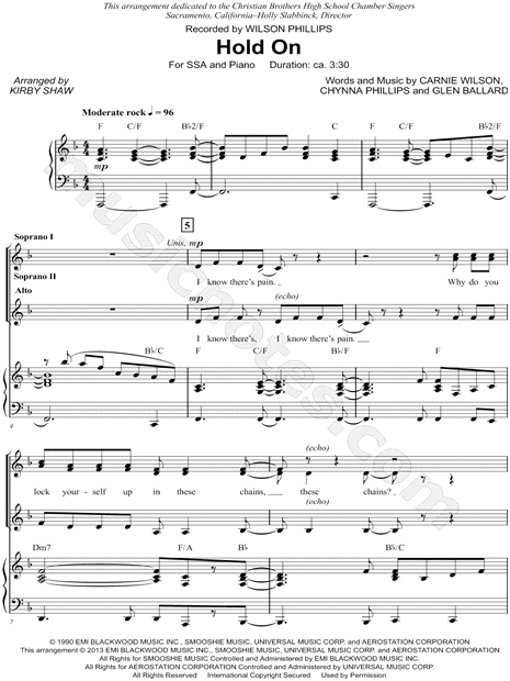 Wilson Phillips "Hold On" (arr. Kirby Shaw) SSA Choir 