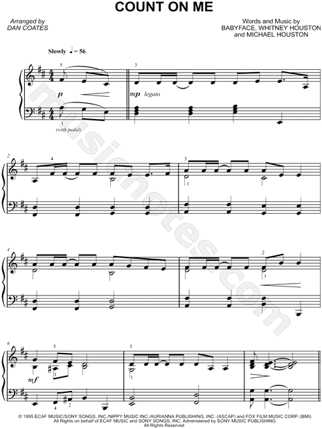 Whitney Houston Count On Me Sheet Music Piano Solo In D Major Download Print Sku Mn