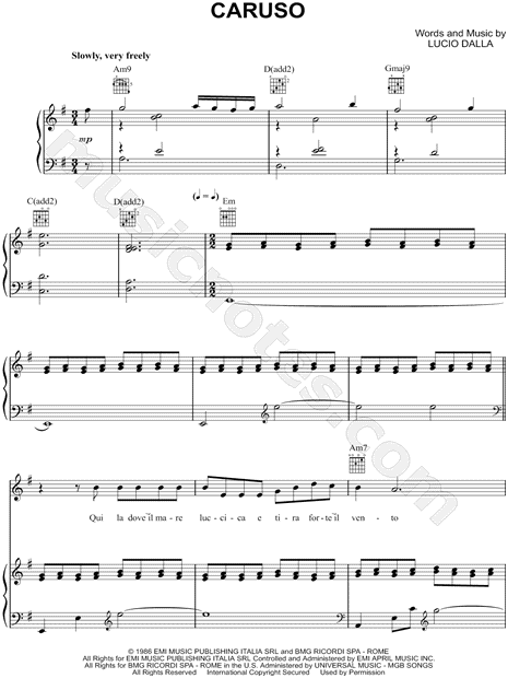 Andrea Bocelli Caruso Sheet Music In E Minor Transposable Download Print Sku Mn