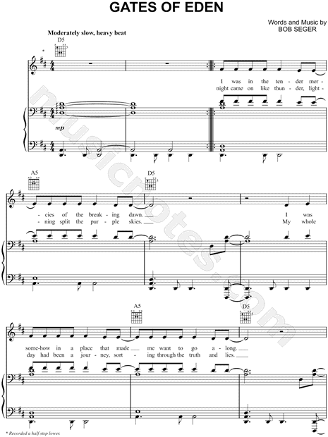 Print and download Gates of Eden sheet music by Bob Seger. 