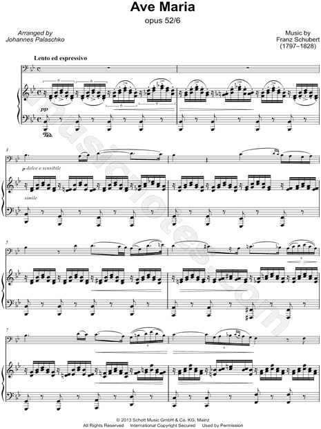 Franz Schubert Ave Maria Op 52 No 6 Cello Piano Sheet Music In Major Download Print Sku Mn