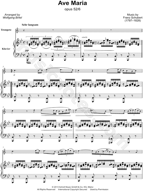 Franz Schubert Ave Maria Op 52 No 6 Trumpet Piano Sheet Music In Major Download Print Sku Mn