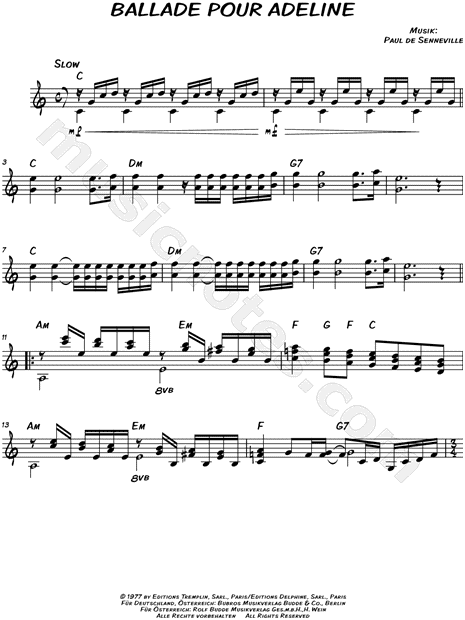 Richard Clayderman "Ballade Adeline" Sheet Music (Leadsheet) in C Major - Download & Print - MN0148906