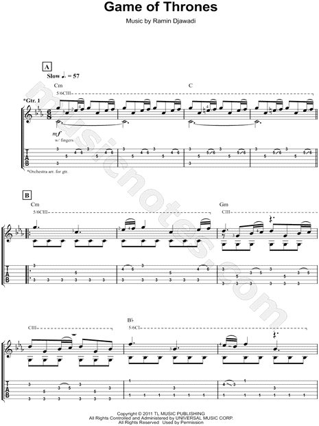 Game Of Thrones From Game Of Thrones Guitar Tab In C Minor