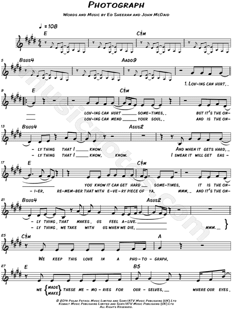 Ed Sheeran "Photograph" Sheet Music (Leadsheet) in E Major - Download & Print MN0150176