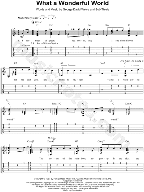 Print and download Louis Armstrong What a Wonderful World Guitar TAB. 