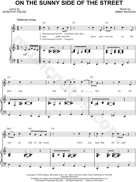 Louis Armstrong On The Sunny Side Of The Street Sheet Music In C Major Download Print Sku Mn