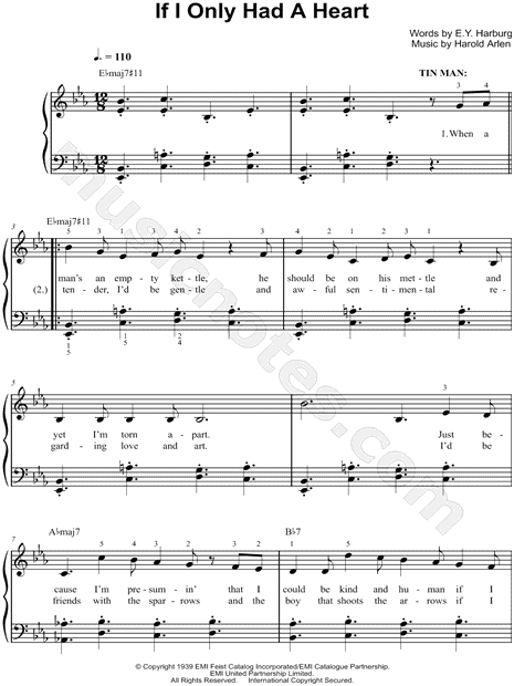 Print and download sheet music for If I Only Had a Heart from The Wizard of...