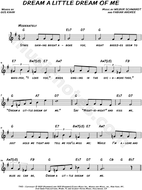 Dream A Little Dream Of Me Chord Chart